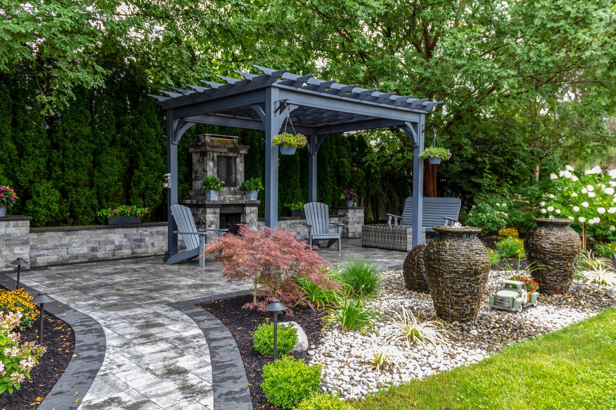 Luxury pergola with outdoor fireplace