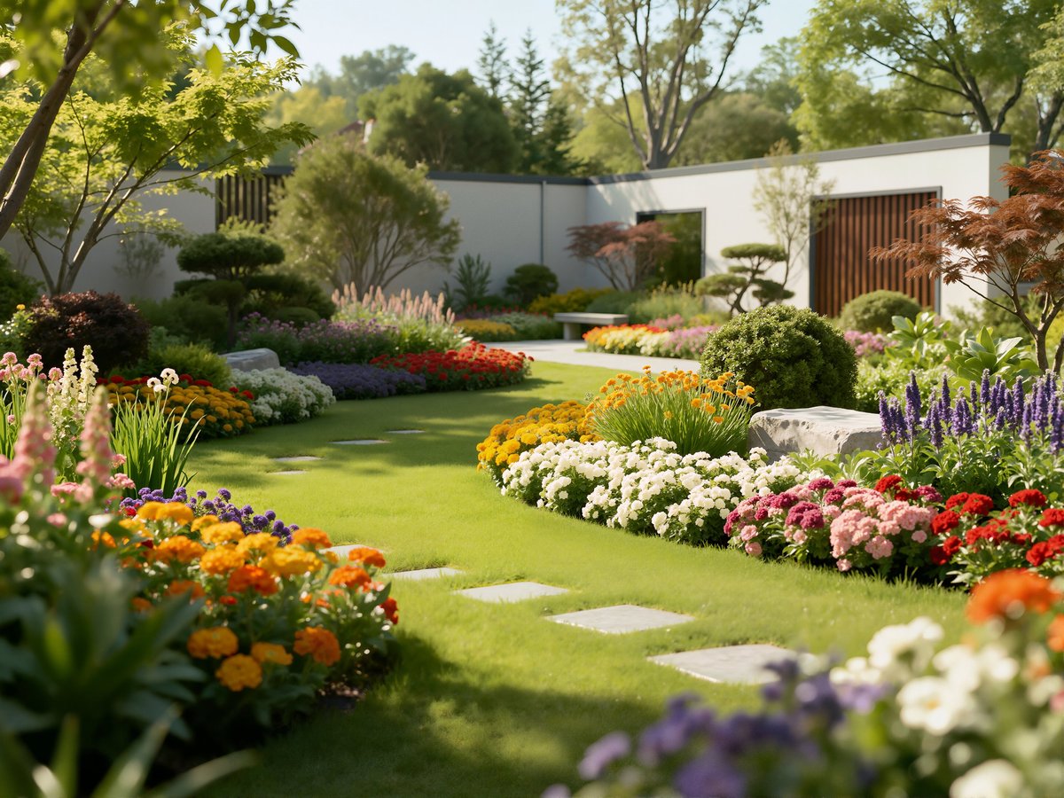 Contemporary garden with stepping stones